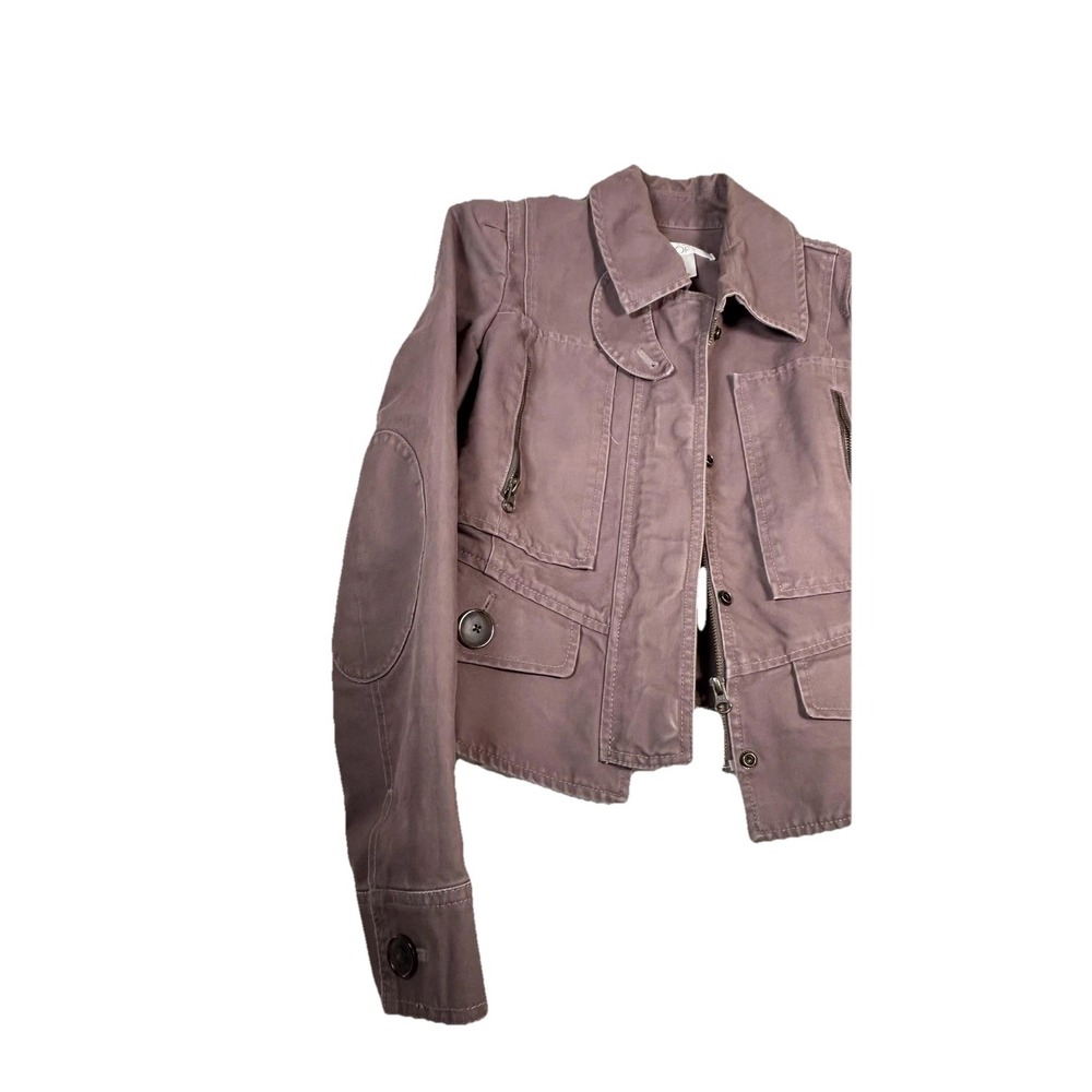 LOFT‎ Jacket Womens 2 Purple Cotton Twill Military Utility Short Zip Pockets - Picture 3 of 14